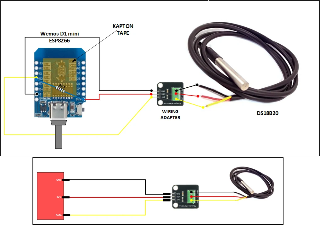 Schéma zapojení D1 mini a DS18B20